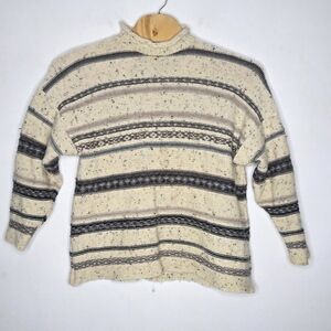 Arancrafts 100% Wool Beige Striped One Size Sweater